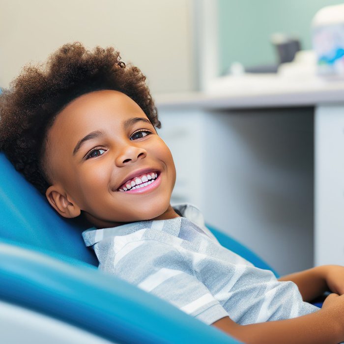 Boy smiling while seeing a Medicaid dentist in Annandale