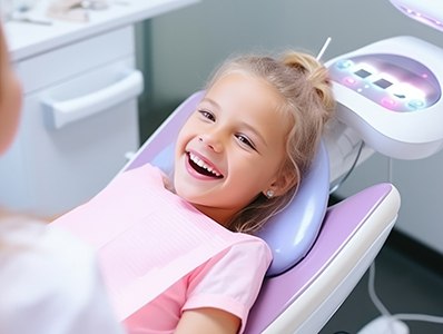 Girl smiling at her dentist